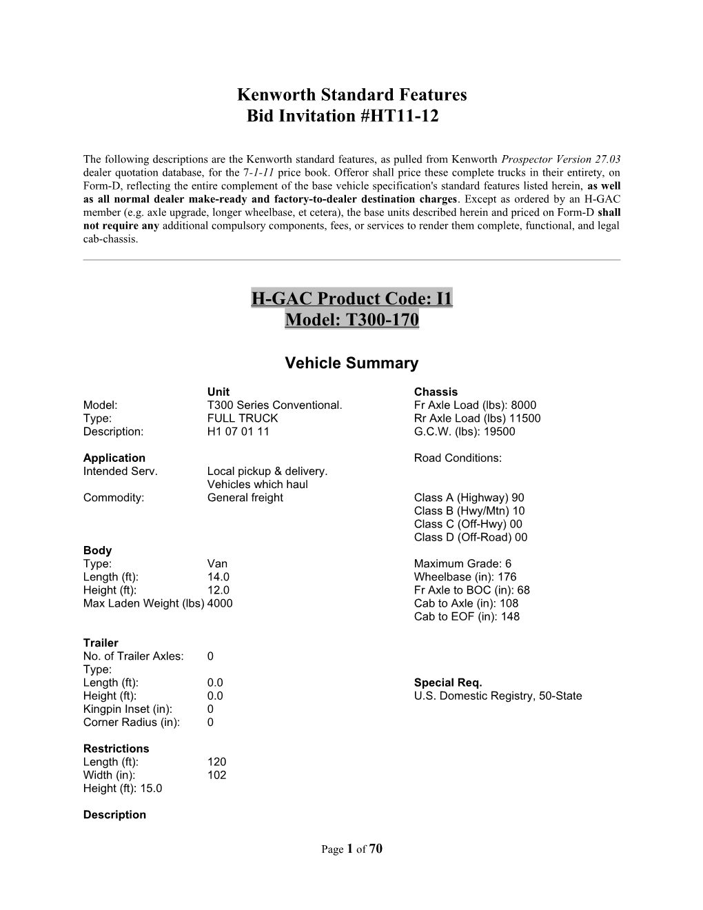 Kenworth Standard Features