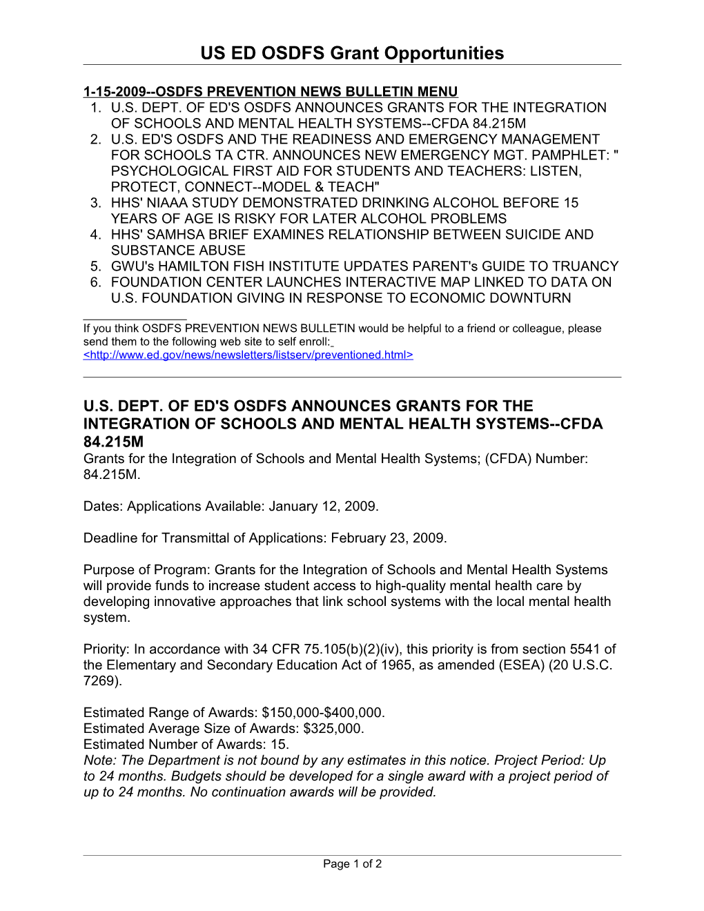 1-08-2009 Osdfs Prevention News Bulletin