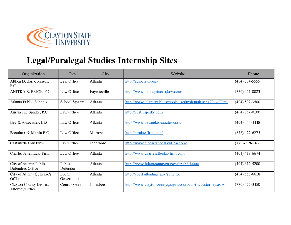 Legal/Paralegal Studies Internship Sites