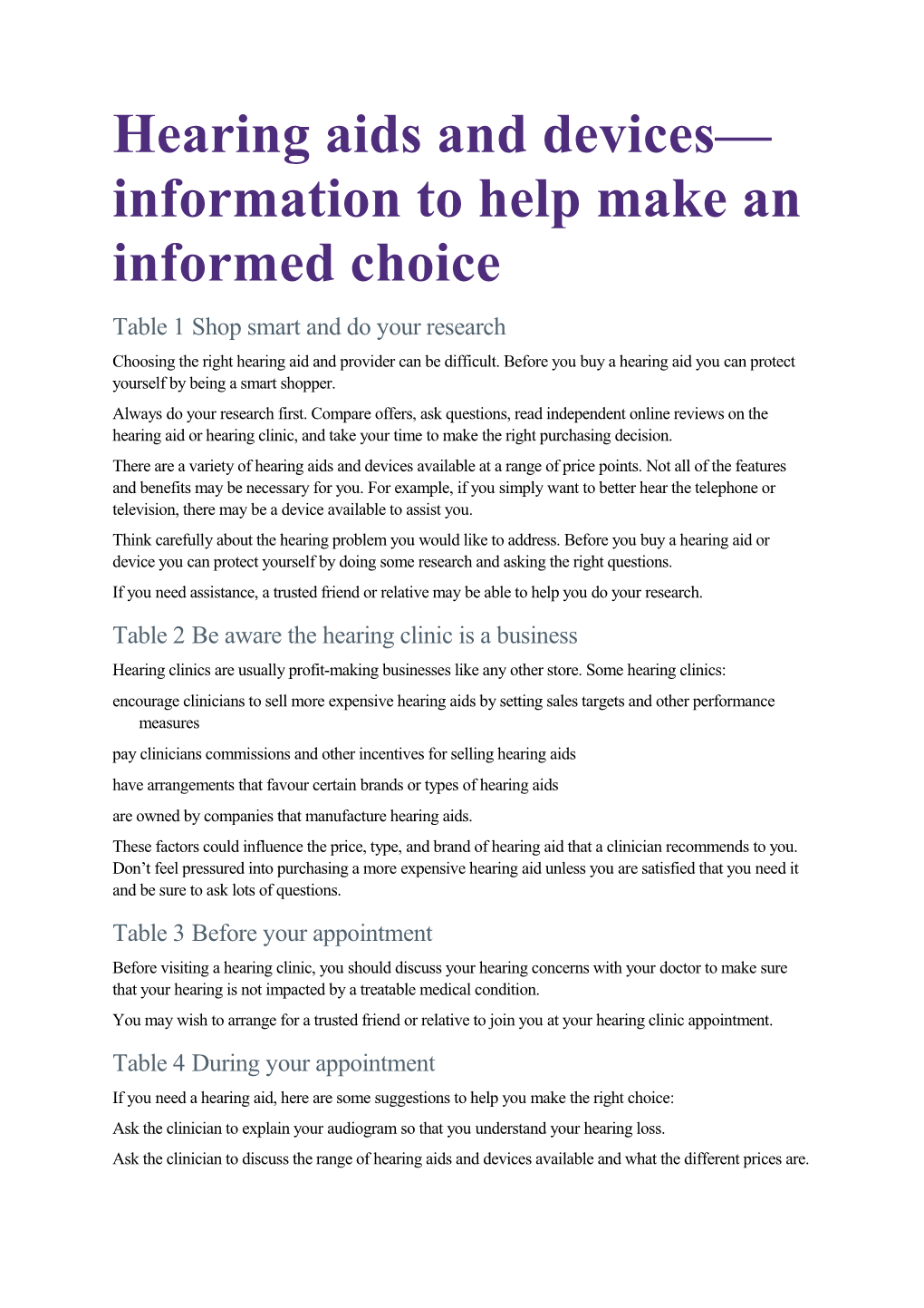 Hearing Aids and Devices Information to Help Make an Informed Choice