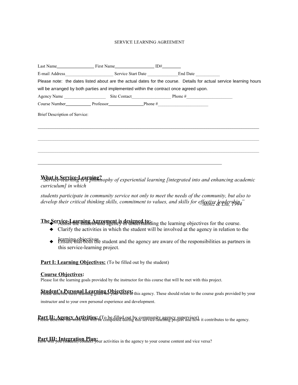 Service Learning Contract