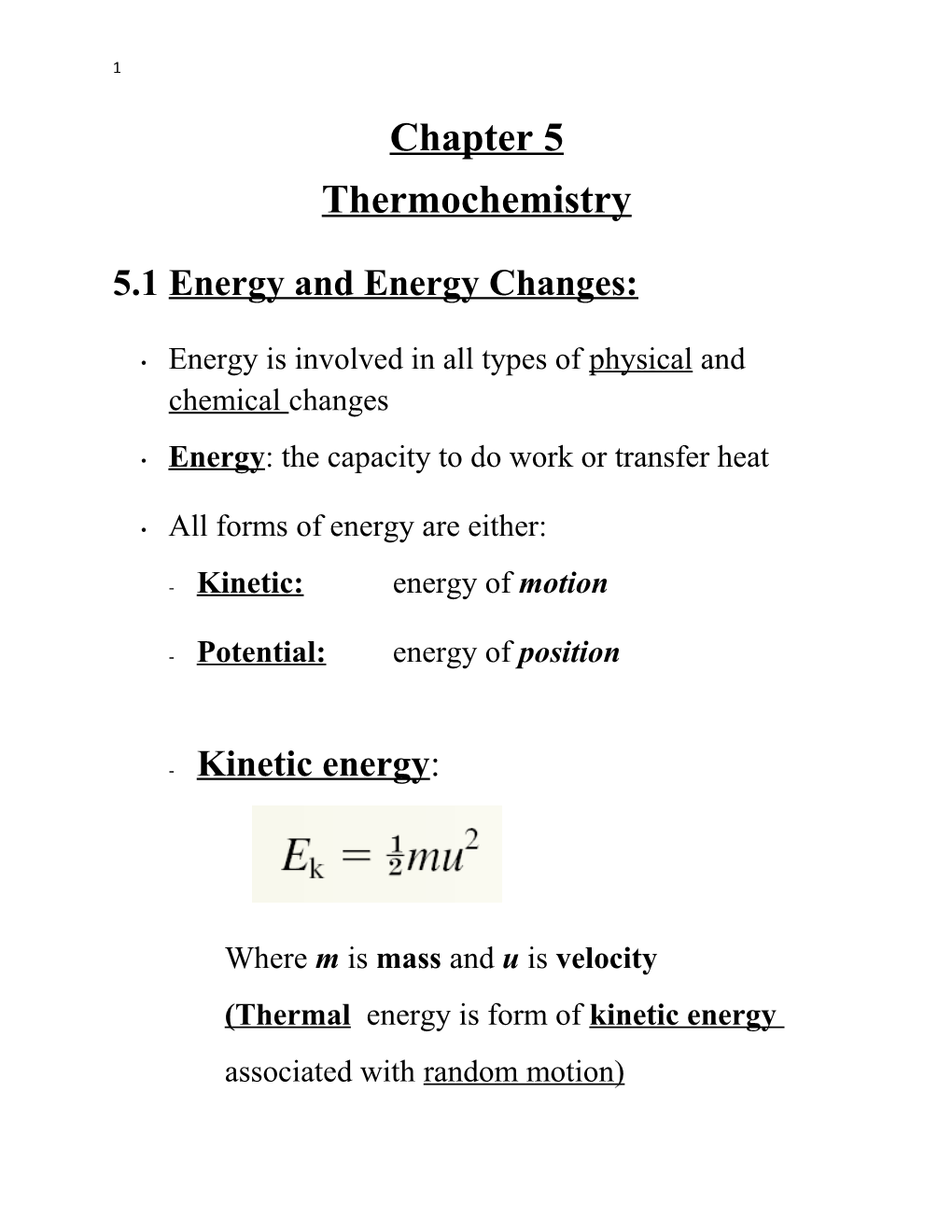 5.1 Energy and Energy Changes