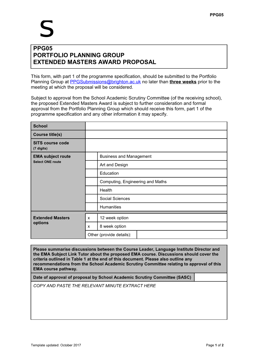 PPG05 - Extended Masters Award (EMA) Proposal