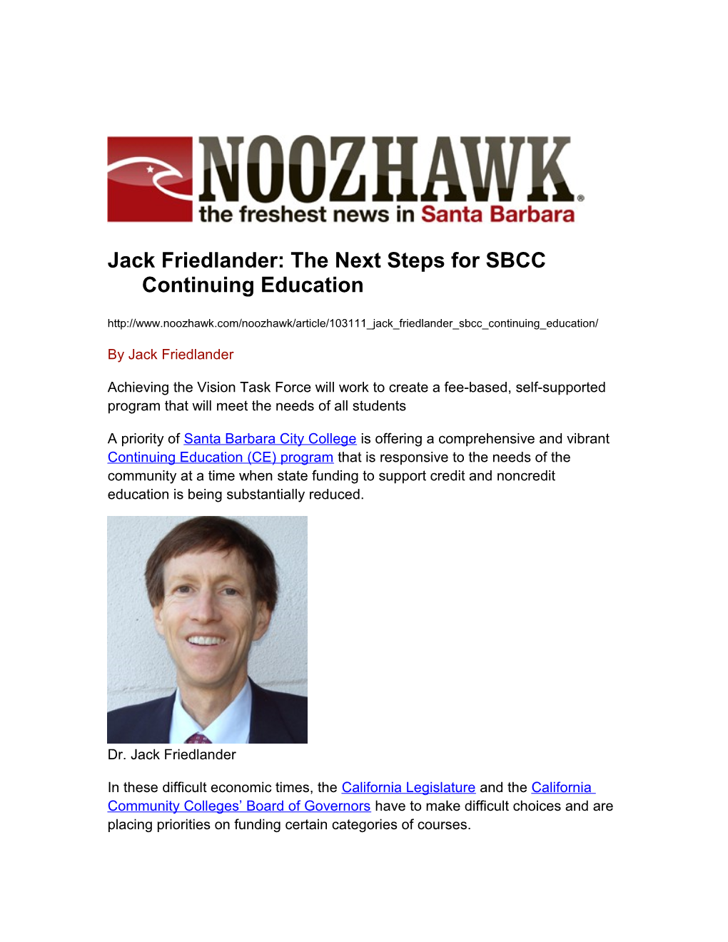 Jack Friedlander: the Next Steps for SBCC Continuing Education