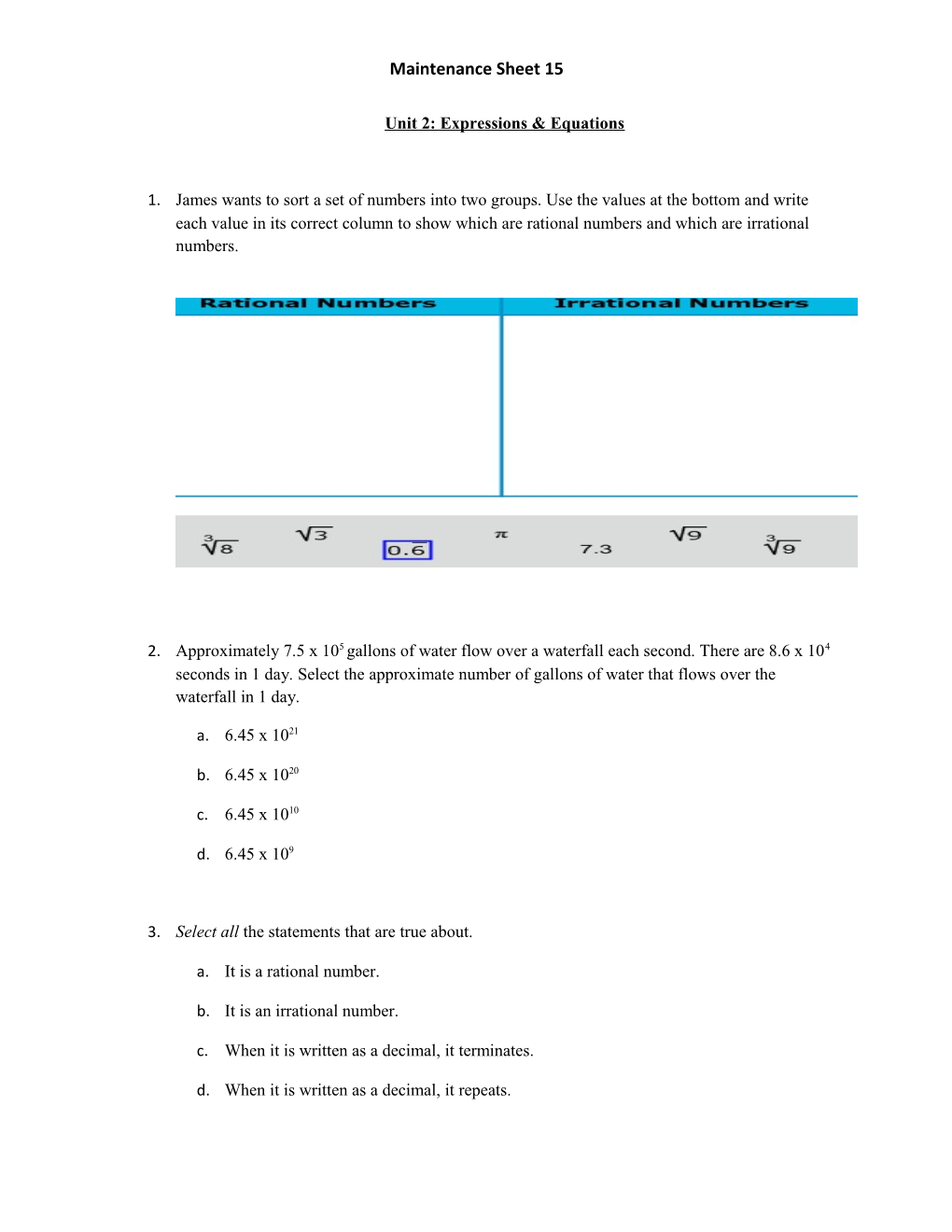 Maintenance Sheet 15