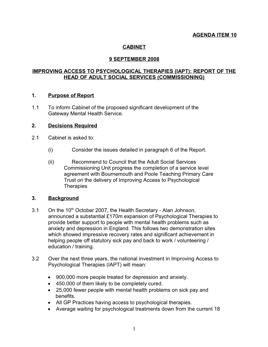 Improving Access to Psychological Therapies (Iapt): Report of the Head of Adult Social Services