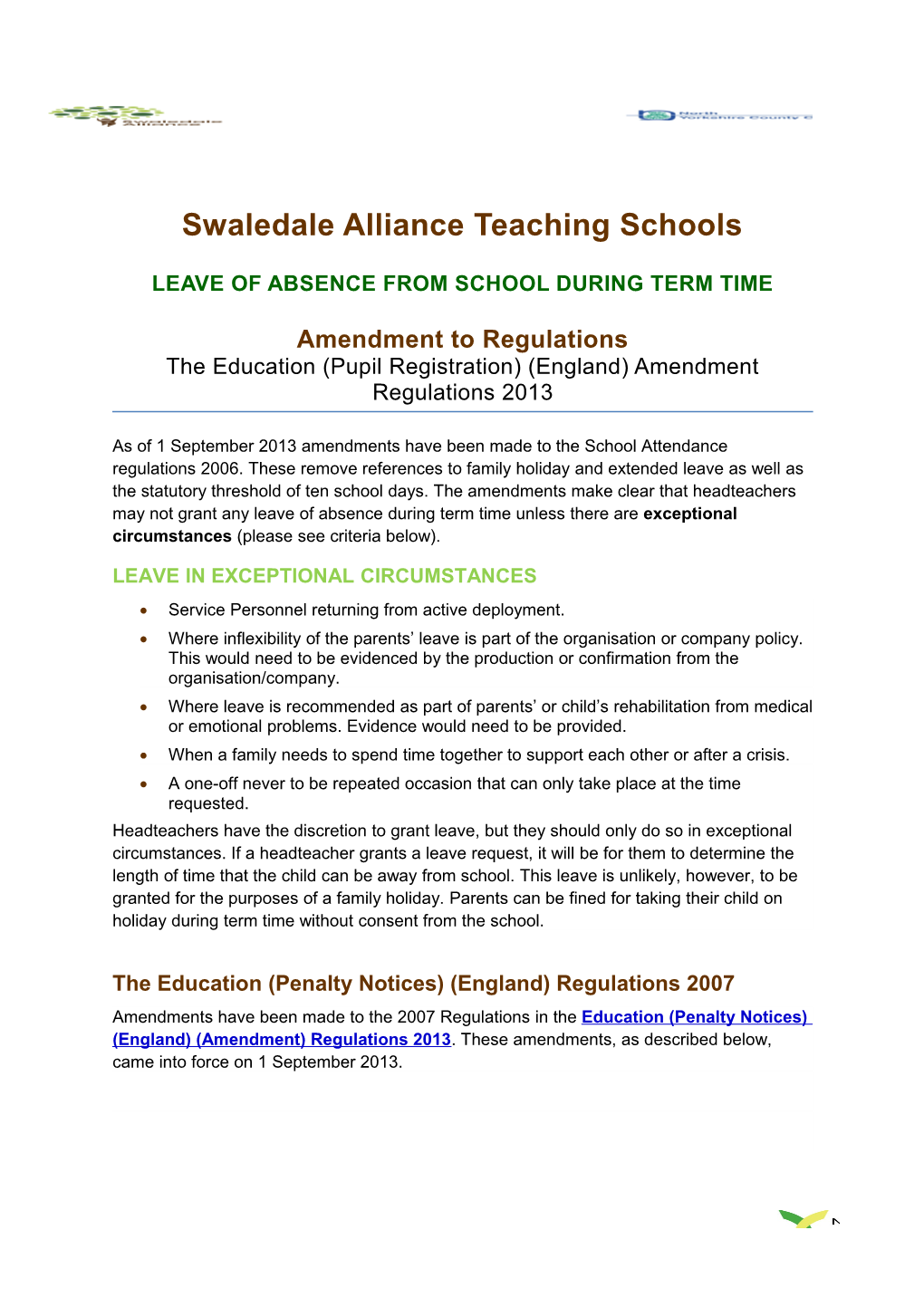 Swaledale Alliance Teaching Schools