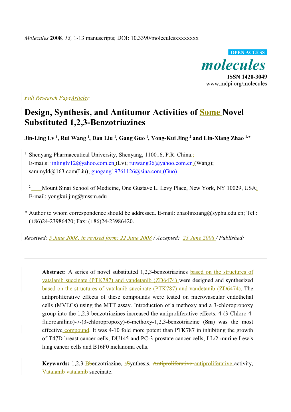 Molecules 2008, 13, 1-13 Manuscripts; DOI: 10