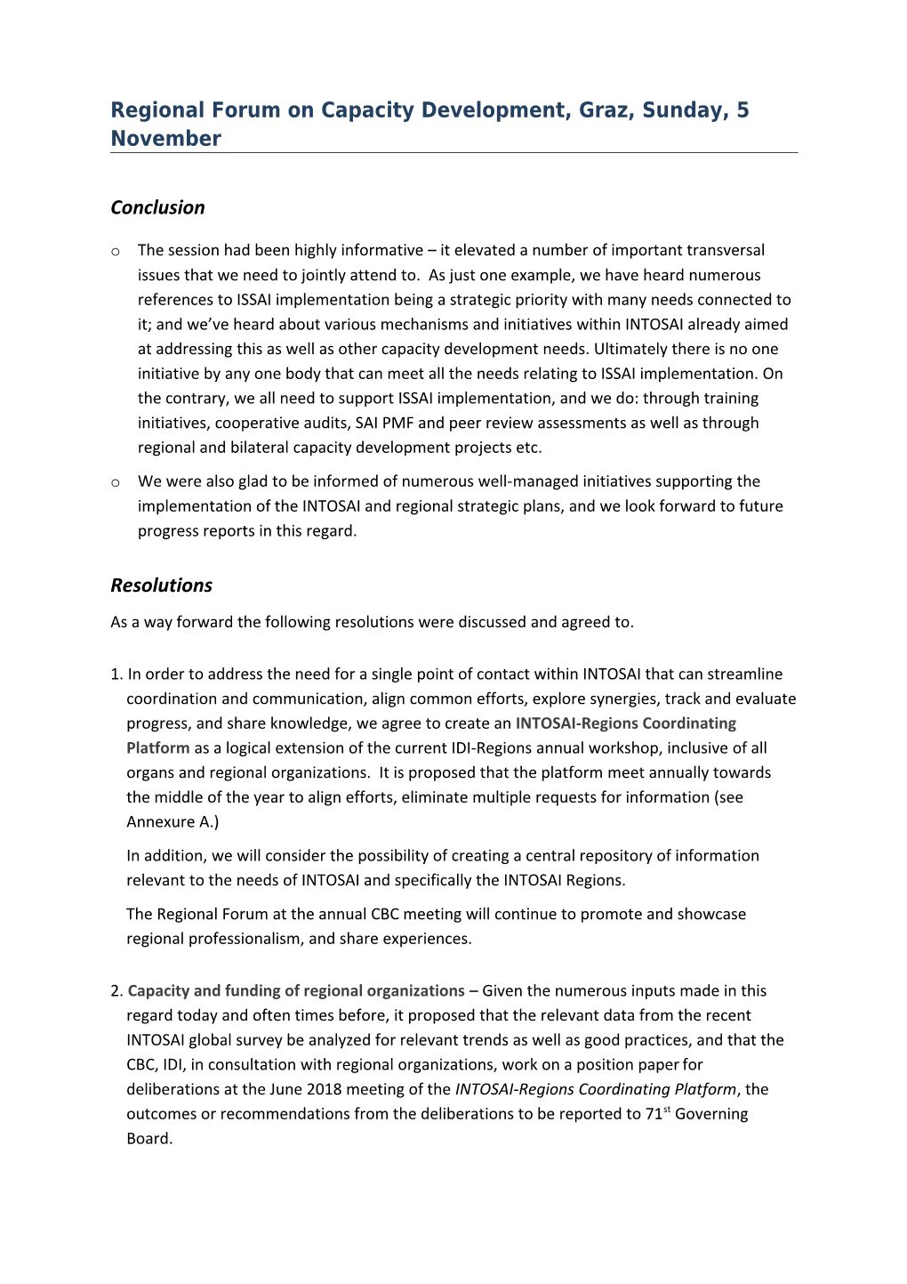 Regional Forum on Capacity Development, Graz, Sunday, 5 November