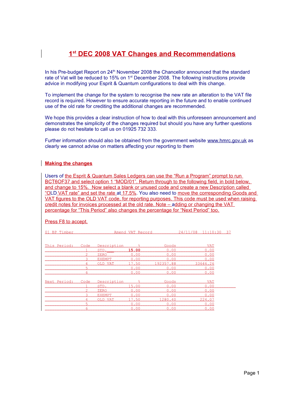1St DEC 2008 VAT Changes and Recommendations