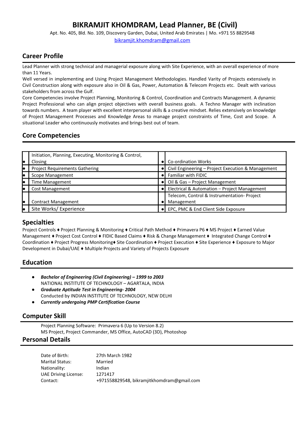 PMP Project Manager Resume