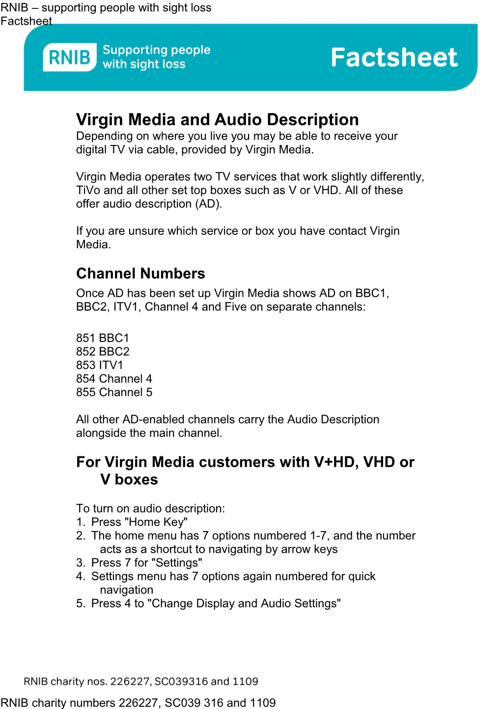 Audio Description on Virgin Media