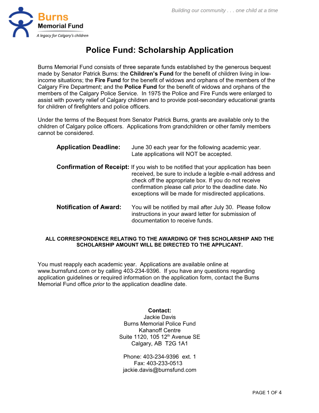 Police Fund: Scholarship Application