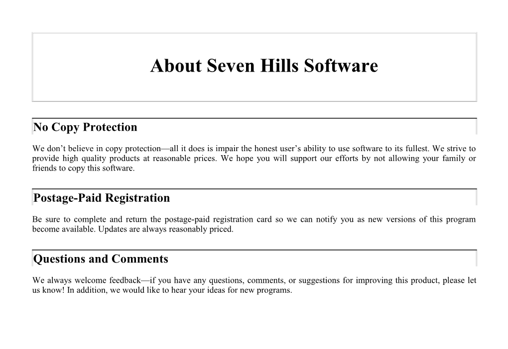 About Seven Hills Software