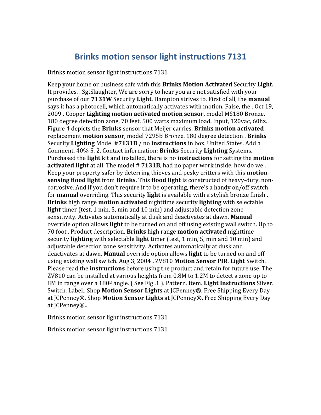 Brinks Motion Sensor Light Instructions 7131