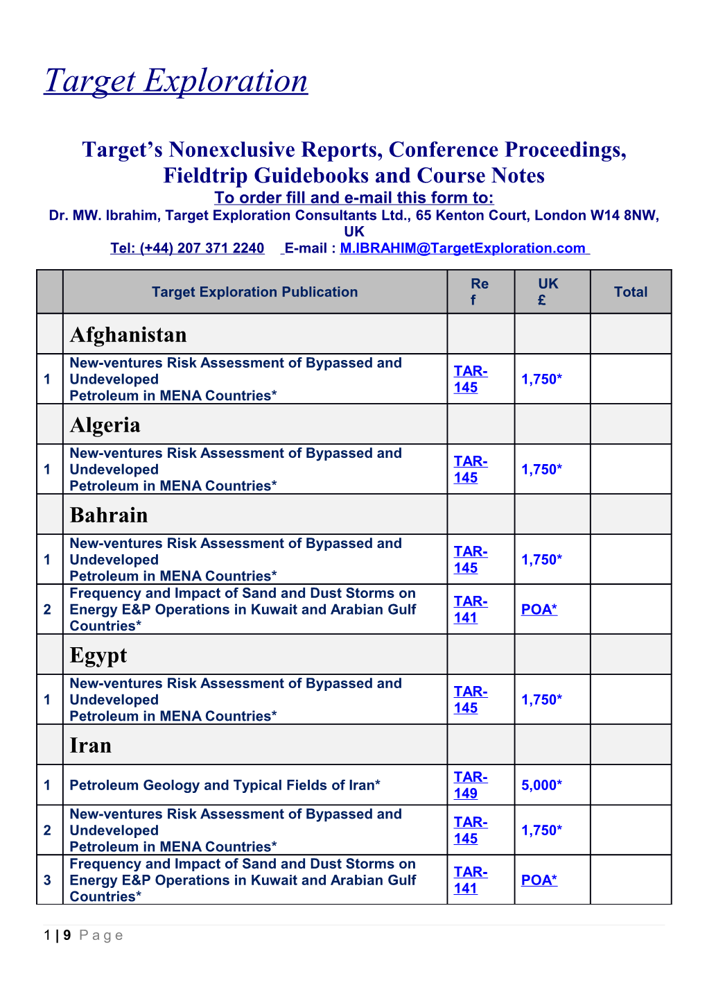 Target S Nonexclusive Reports, Conference Proceedings, Fieldtrip Guidebooks and Course Notes