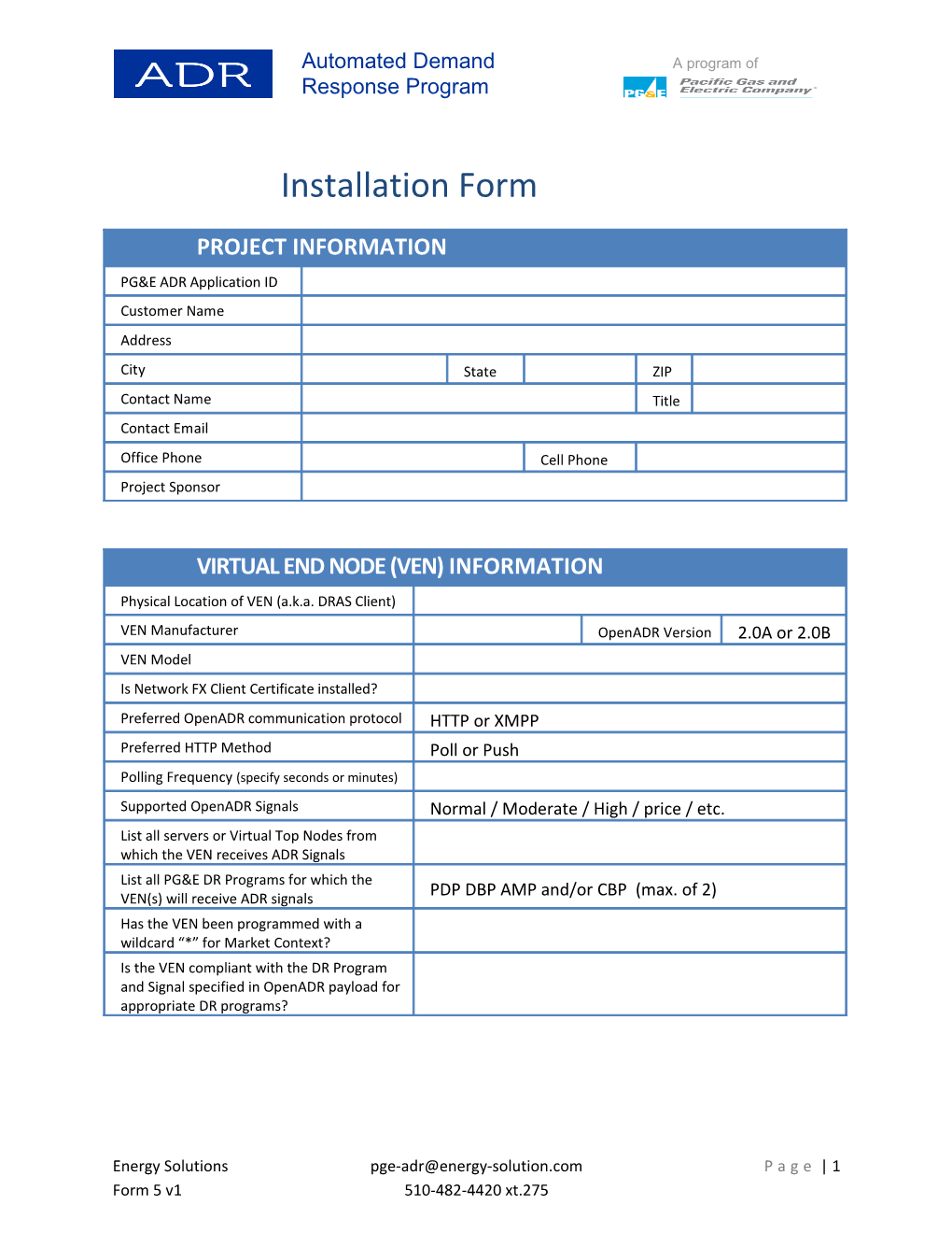 Installation Report Form