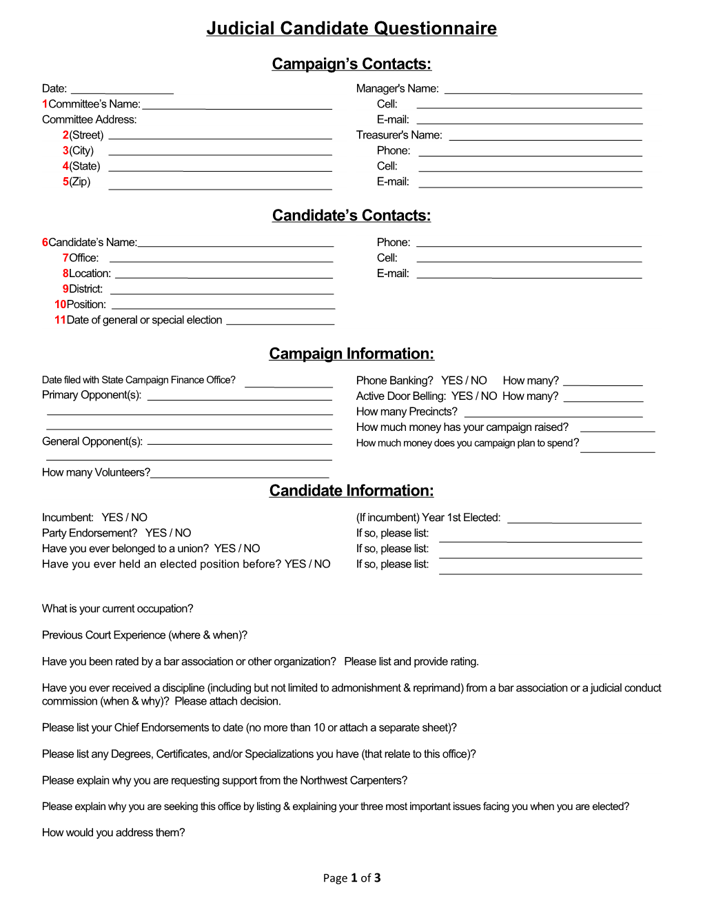 Judicial Candidate Questionnaire