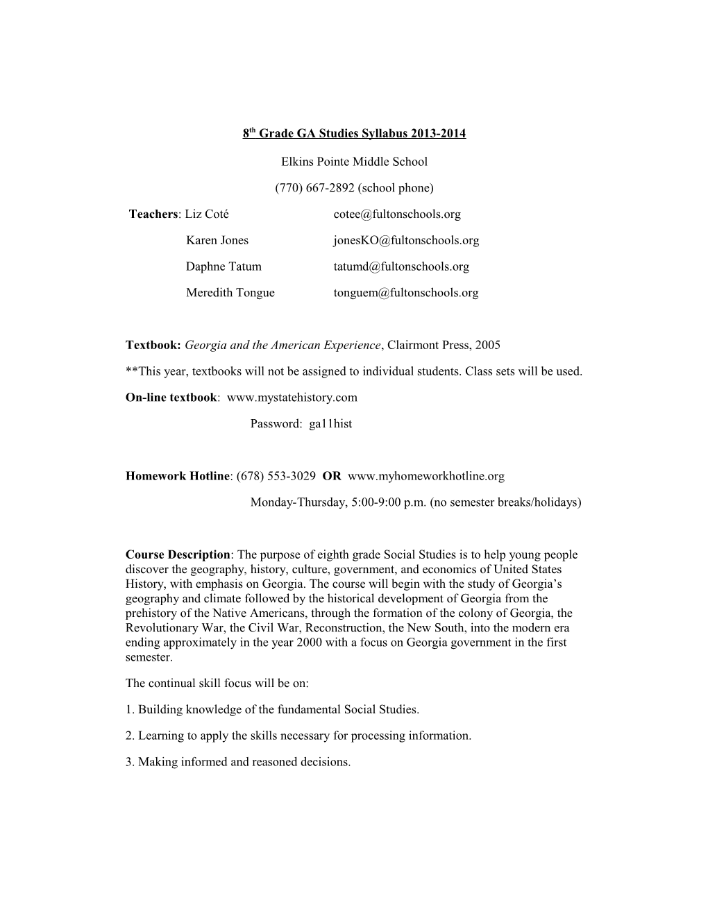 8Th Grade GA Studies Syllabus 2013-2014