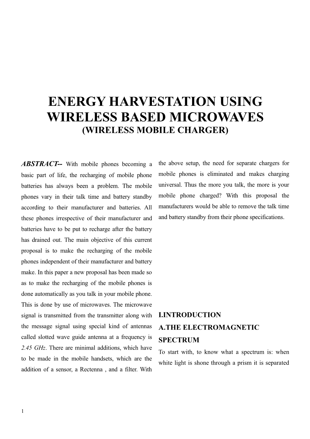 Energy Harvestation Using Wireless Based Microwaves