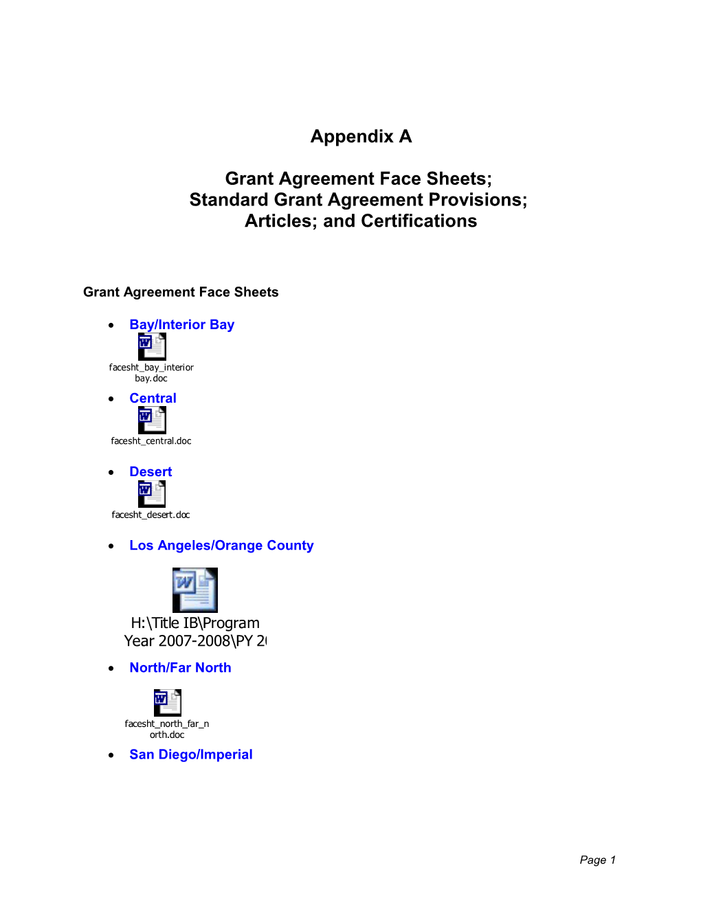 Grant Agreement Face Sheets;
