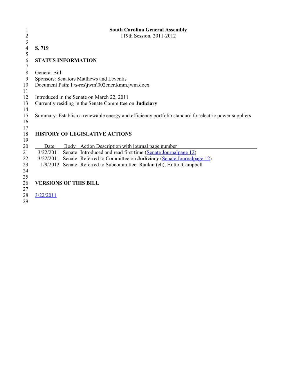 2011-2012 Bill 719: Establish a Renewable Energy and Efficiency Portfolio Standard For