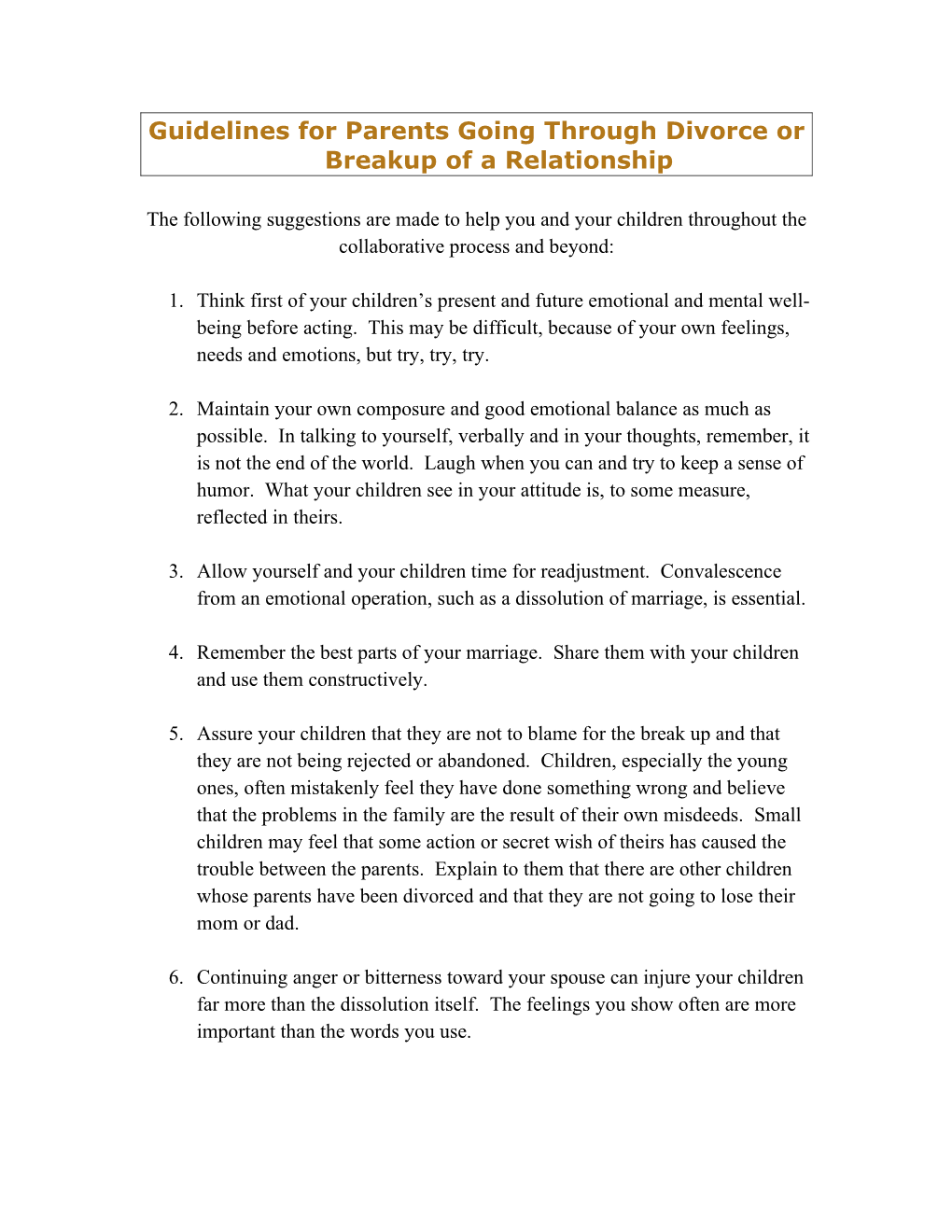 Guidelines for Parents Going Through Divorce Or Breakup of a Relationship
