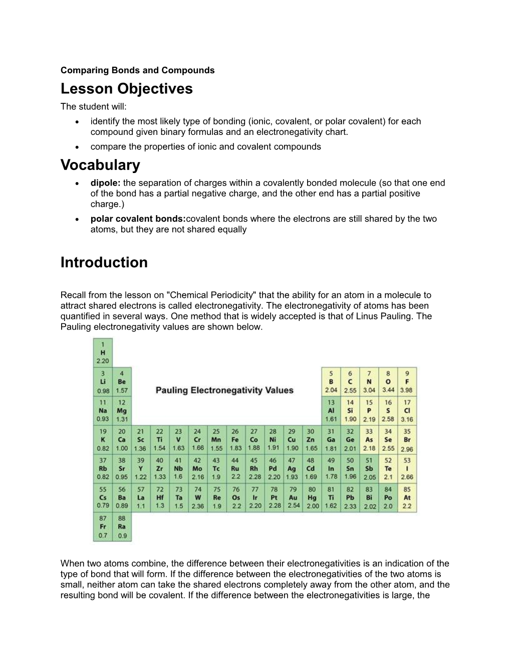 Comparing Bonds and Compounds