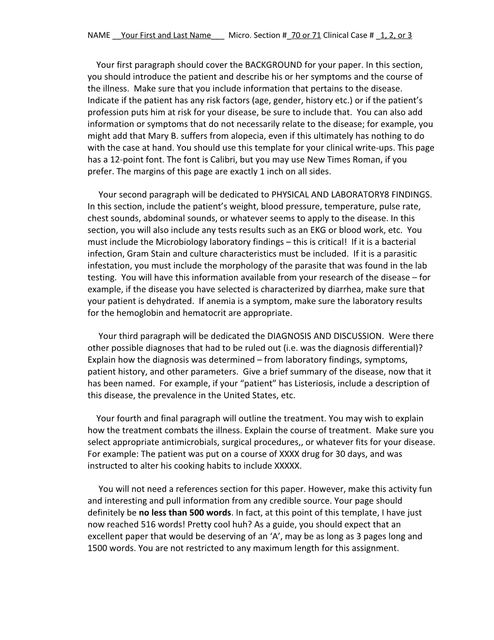 NAME __Your First and Last Name___ Micro. Section # 70 Or 71 Clinical Case # 1, 2, Or 3