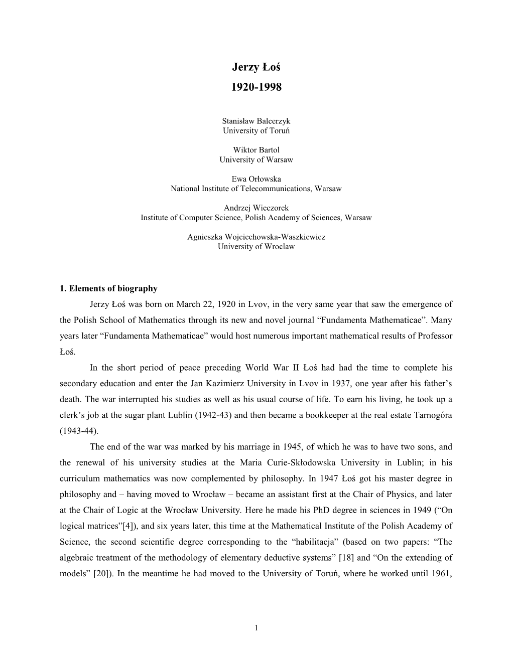 The First Papers of Ło