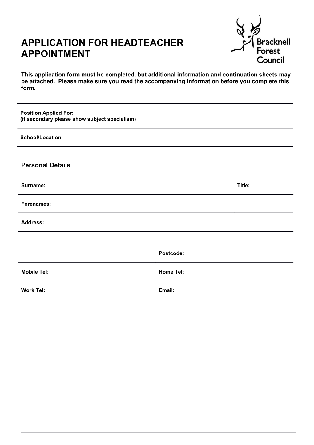 Application for Headteacher Appointment