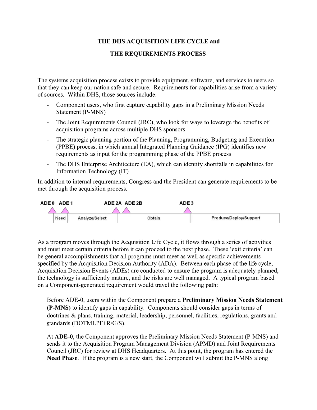 THE DHS ACQUISITION LIFE CYCLE And