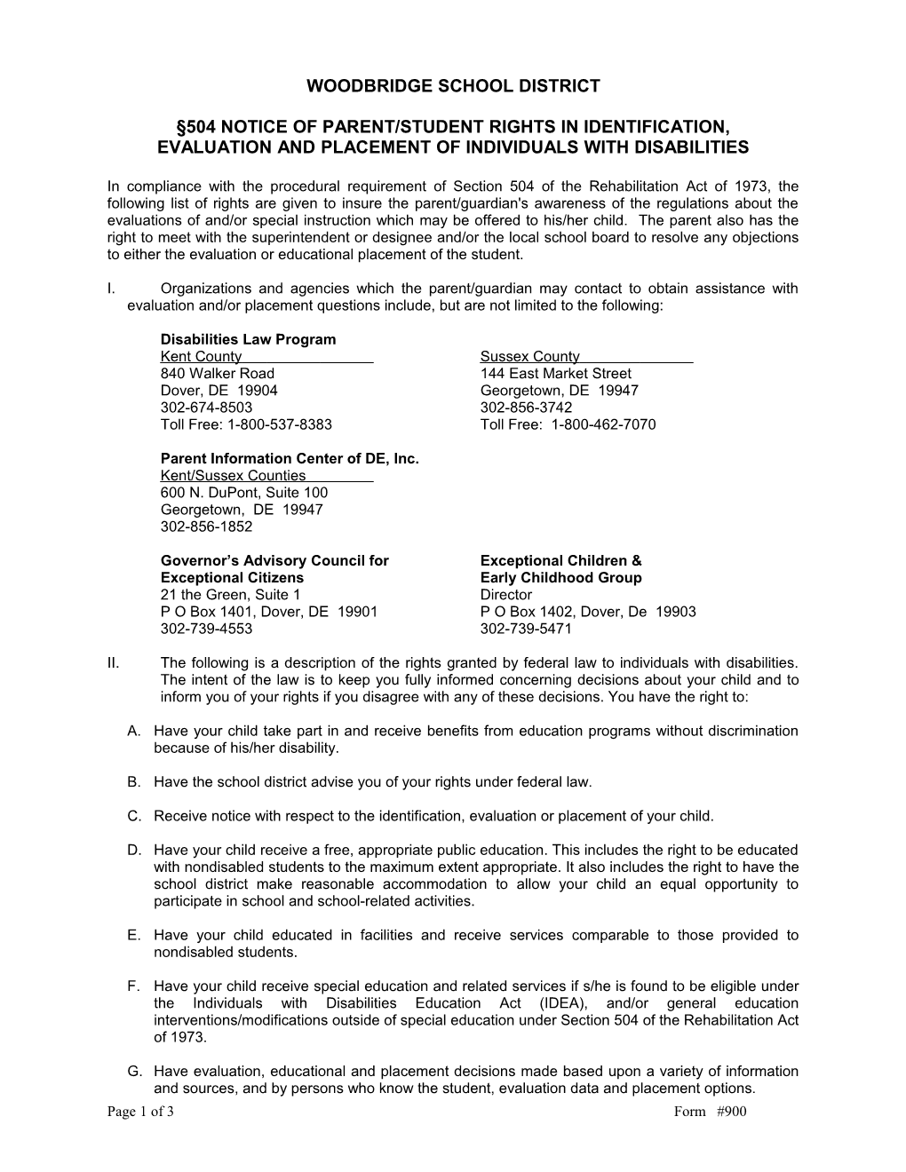 504 Notice of Parent/Student Rights in Identification