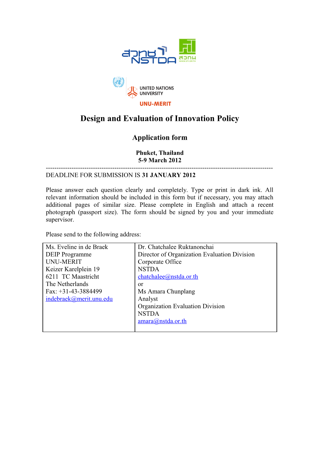 Design and Evaluation of Innovation Policies Application Form
