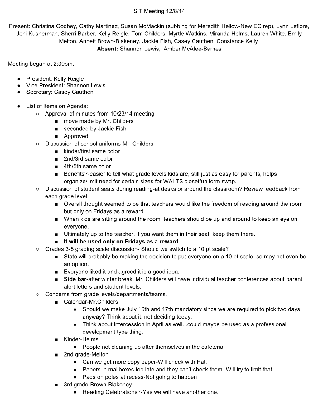 SIT Base Meeting 12/8/14