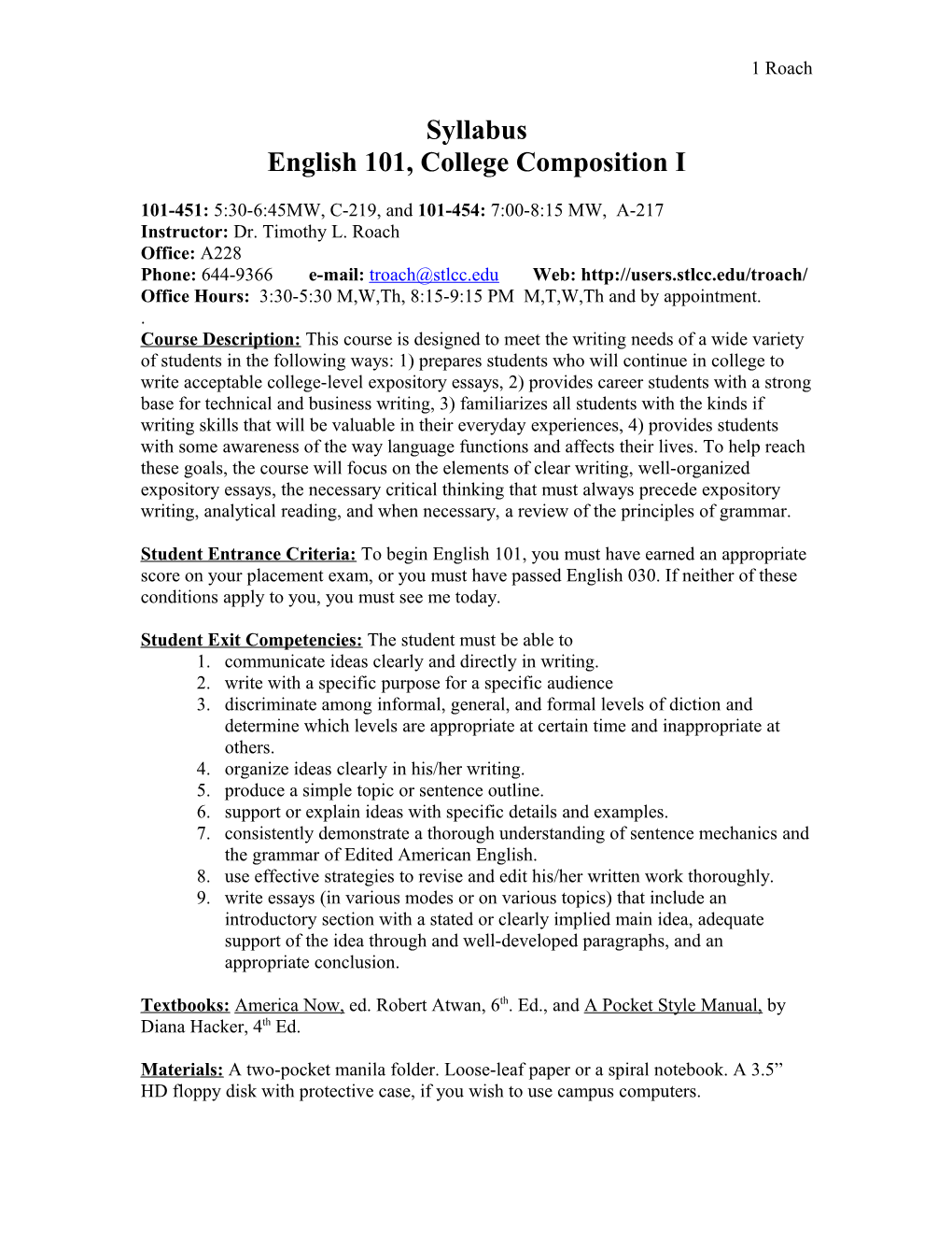 English 101, College Composition I
