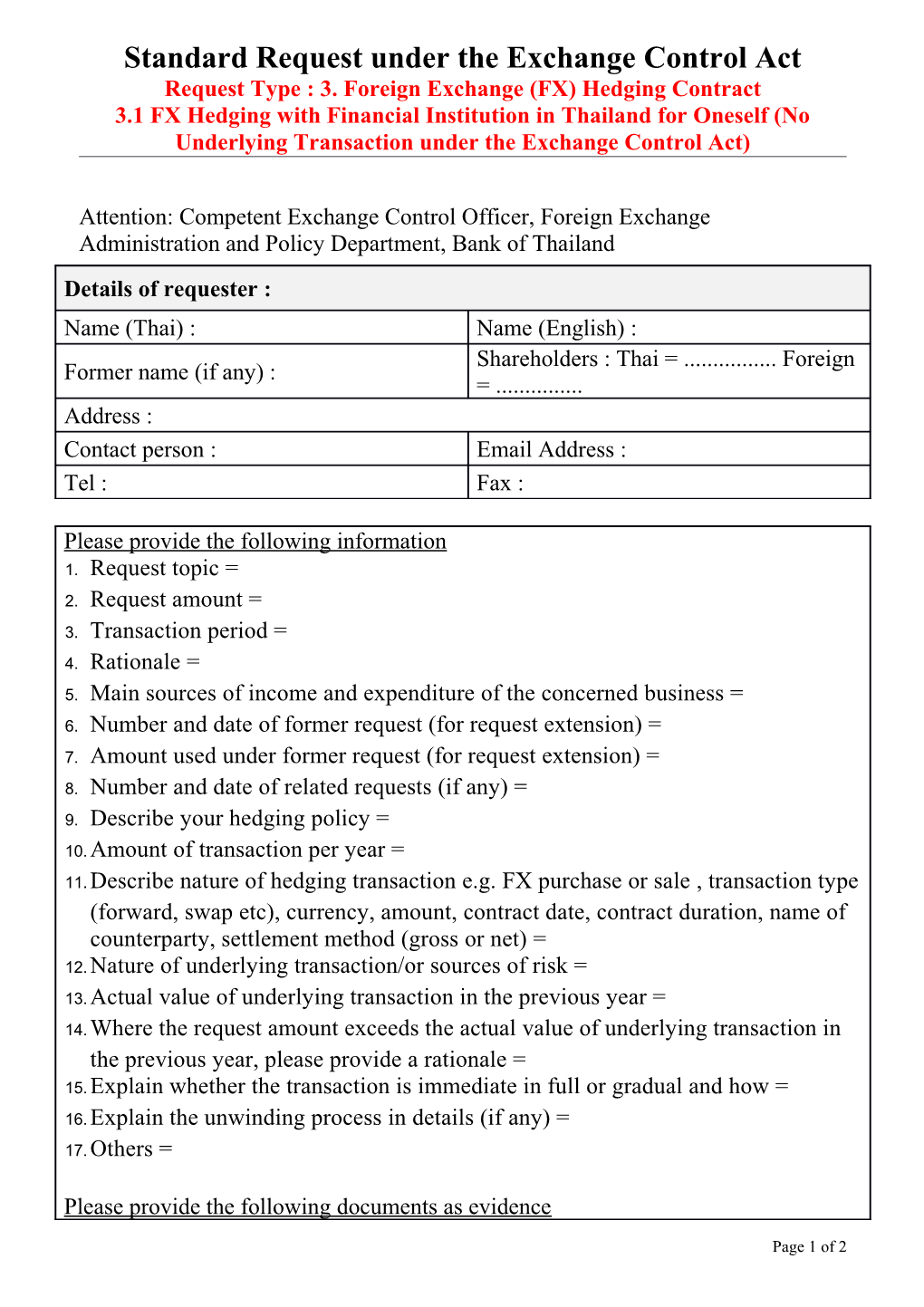 Request 3.1 - FX Hedging Thai Bank for Self