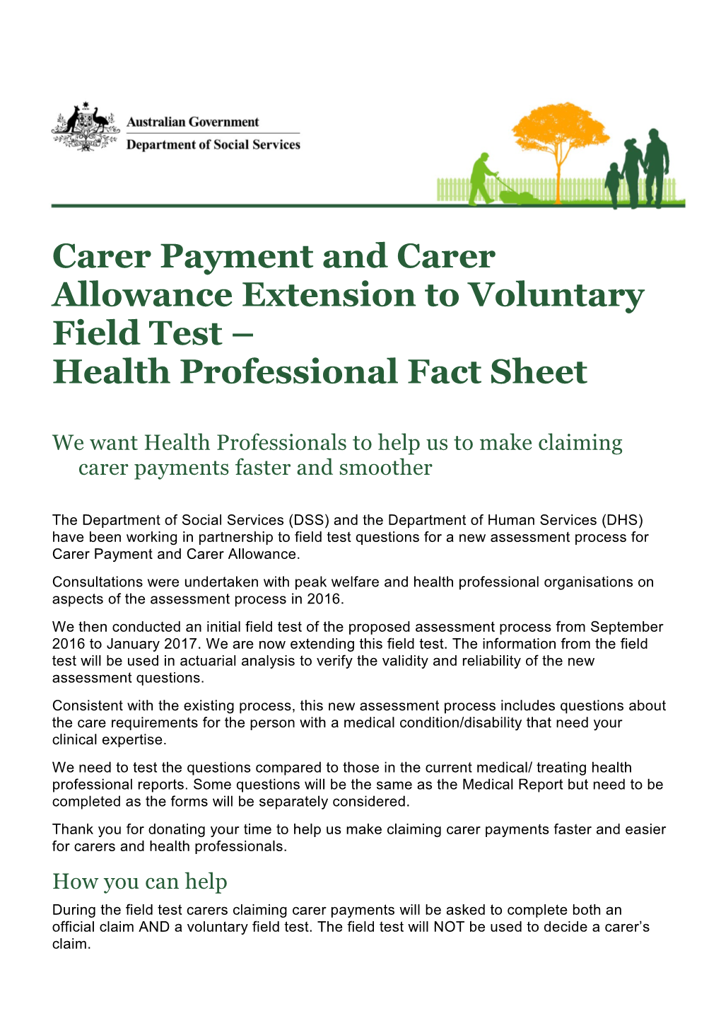 We Want Health Professionals to Help Us to Make Claiming Carer Payments Faster and Smoother