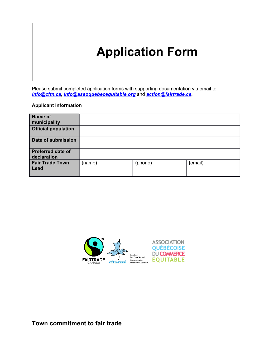 Please Submit Completed Application Forms with Supporting Documentation Via Email to , And