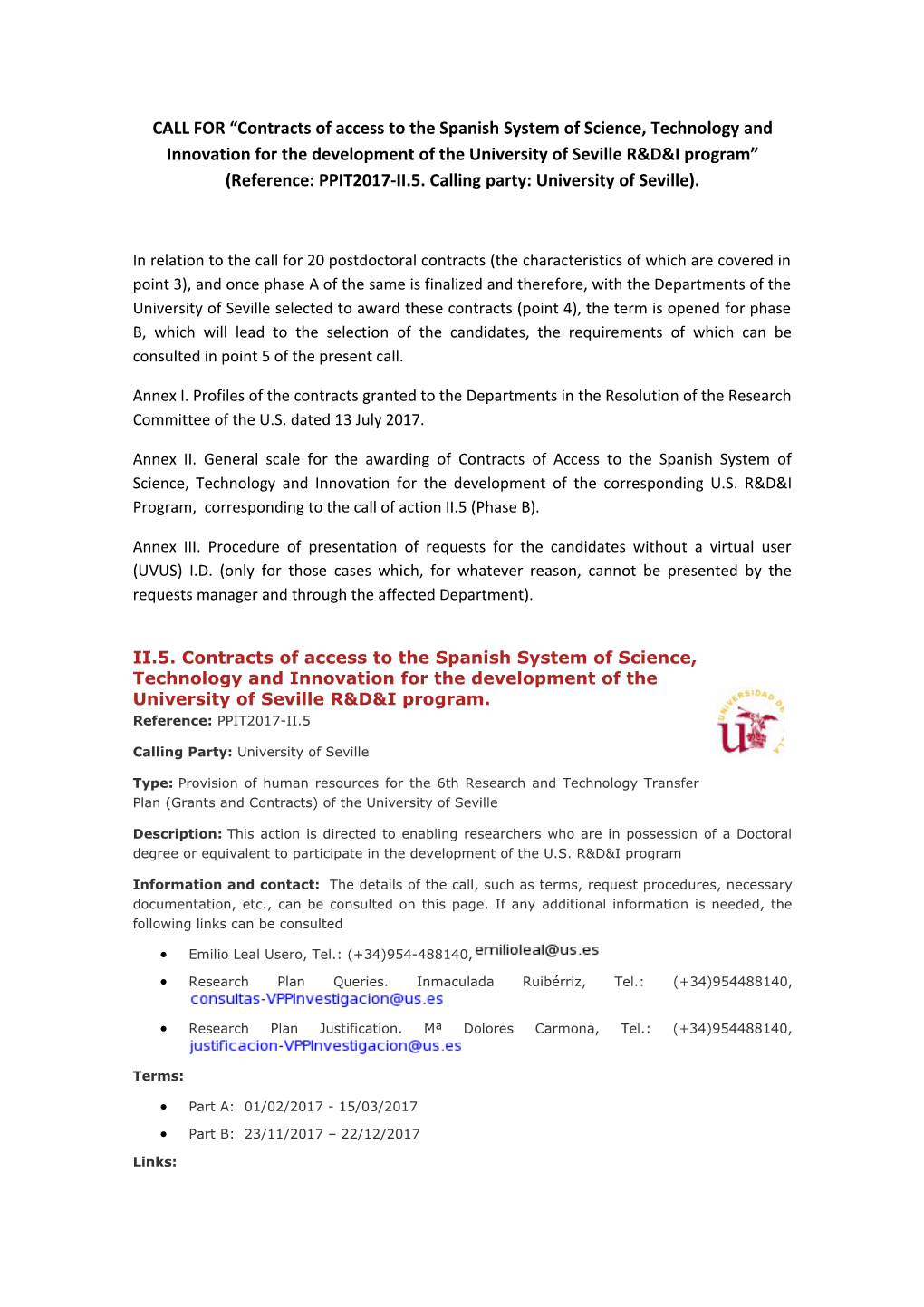 CALL for Contracts of Access to the Spanish System of Science, Technology and Innovation
