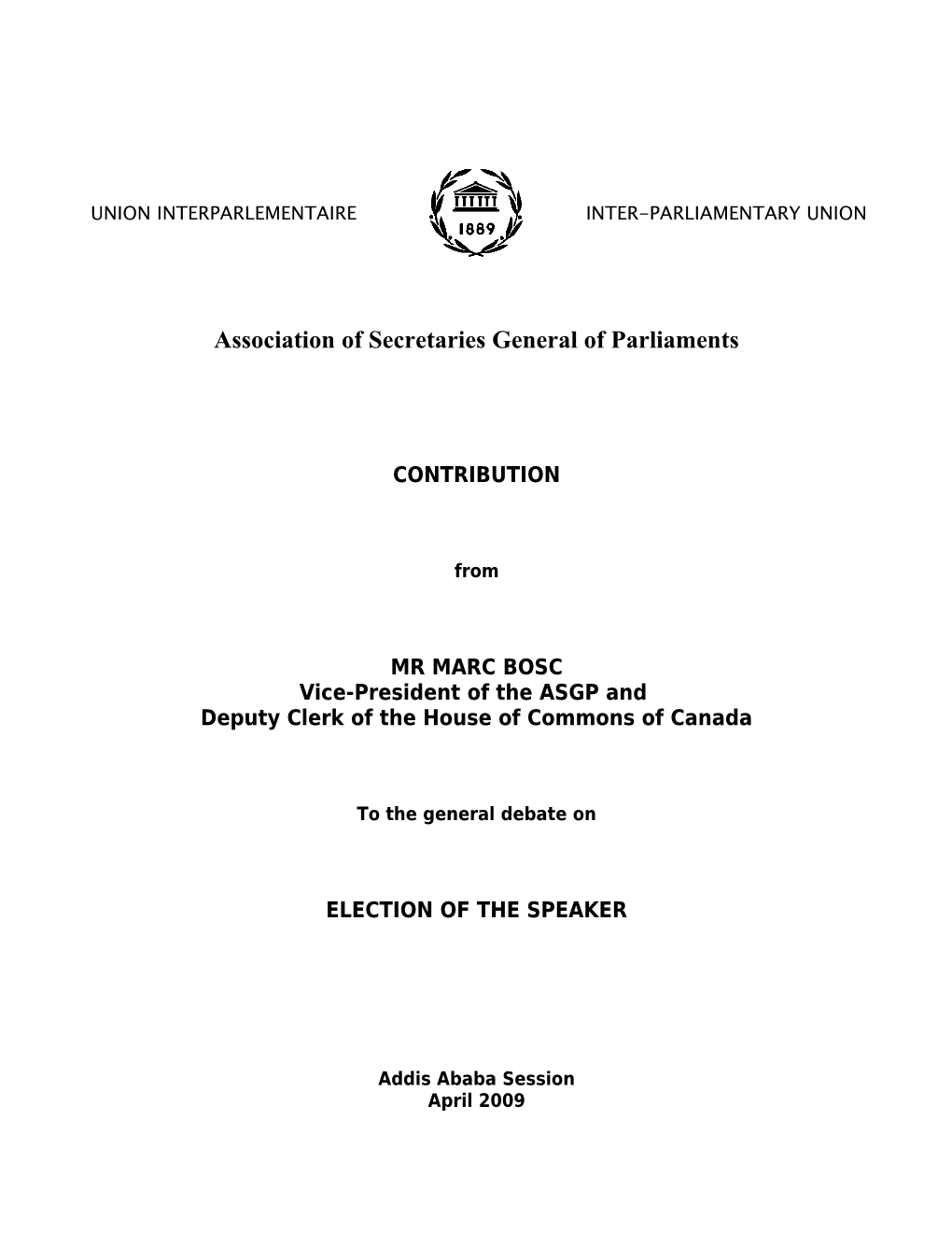 Election of the Speaker