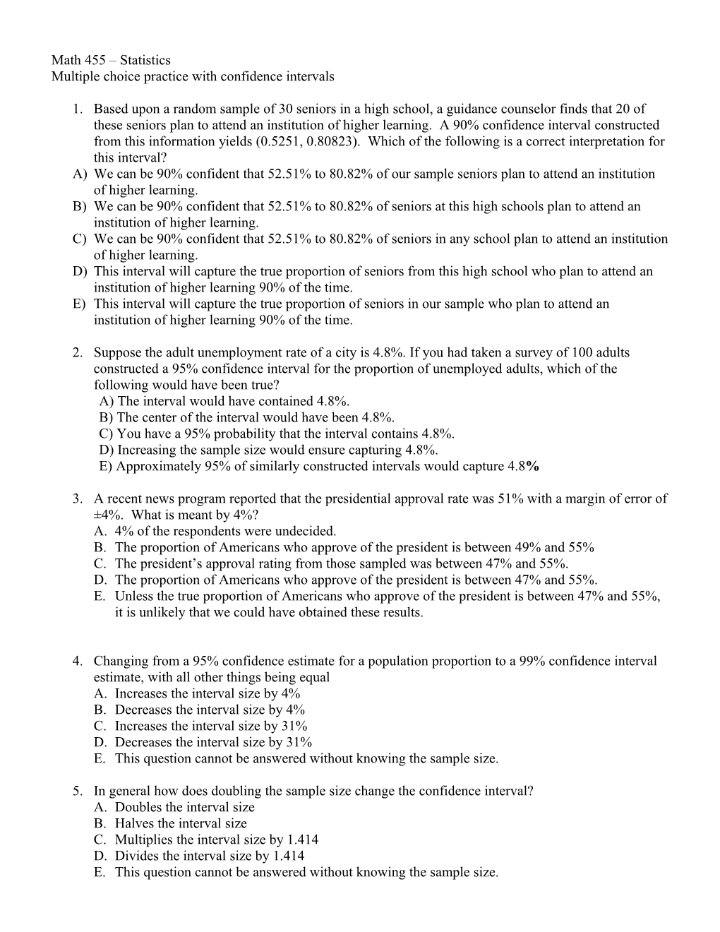 Math 455 Statistics