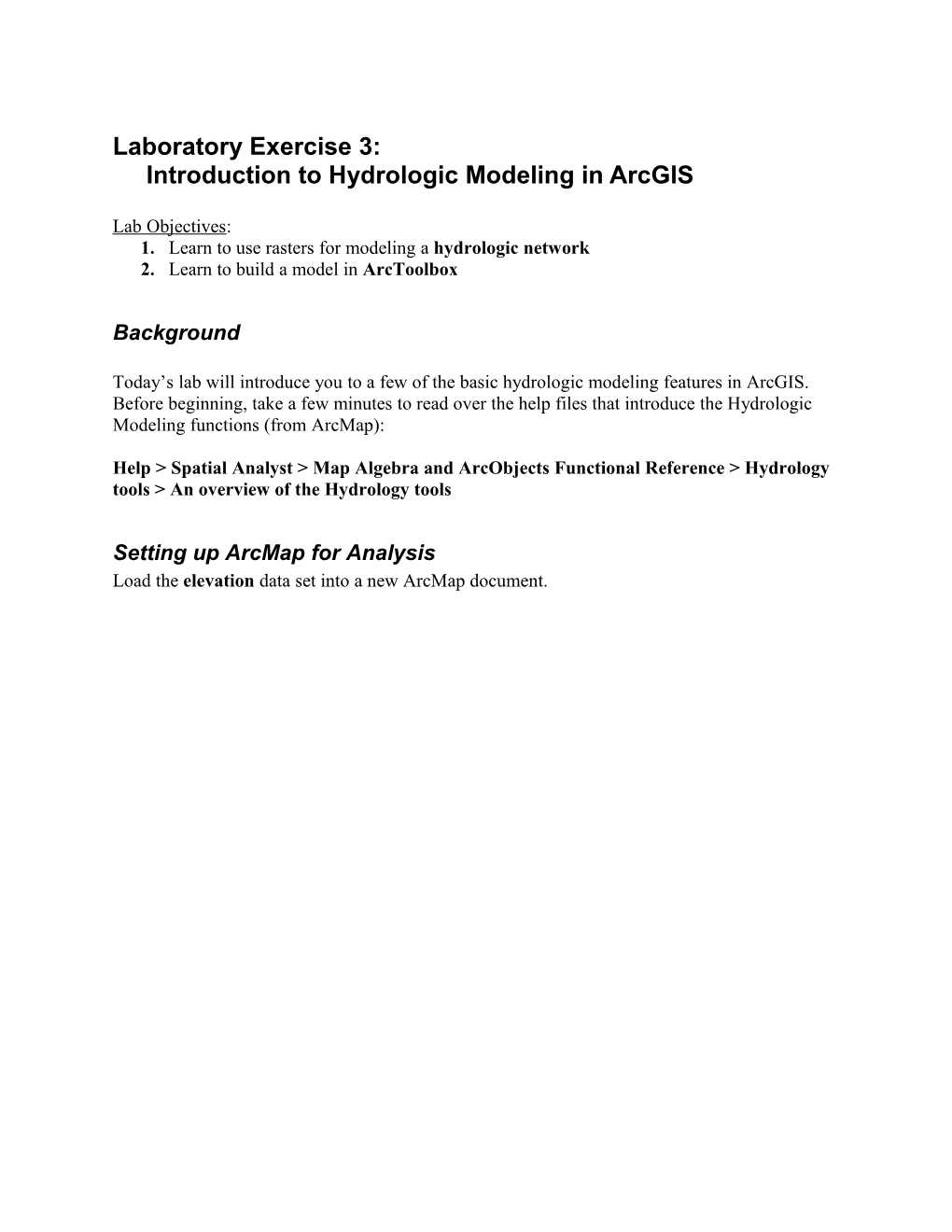 Laboratory Exercise 1: Introduction to Arcgis