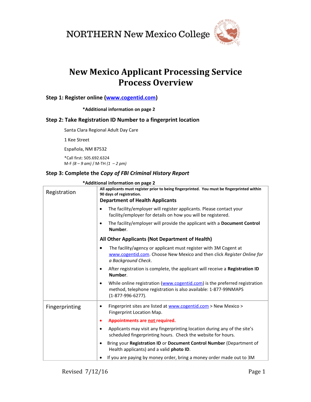 New Mexico Applicant Processing Service Process Overview