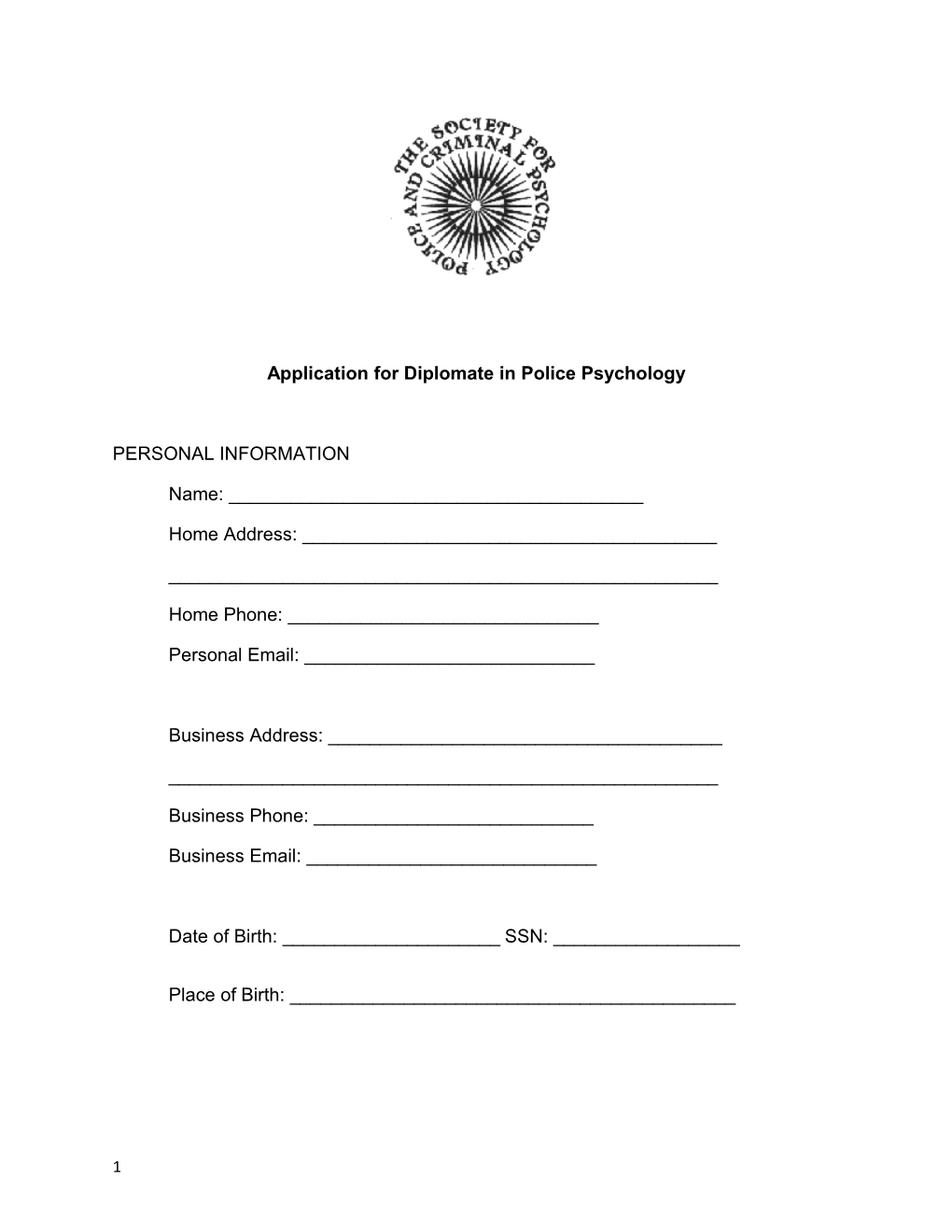 Application for Diplomate in Police Psychology