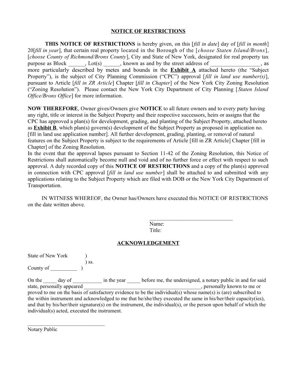 Instructions for Hillsides Authorization and Restoration Plan Notice of Restrictions