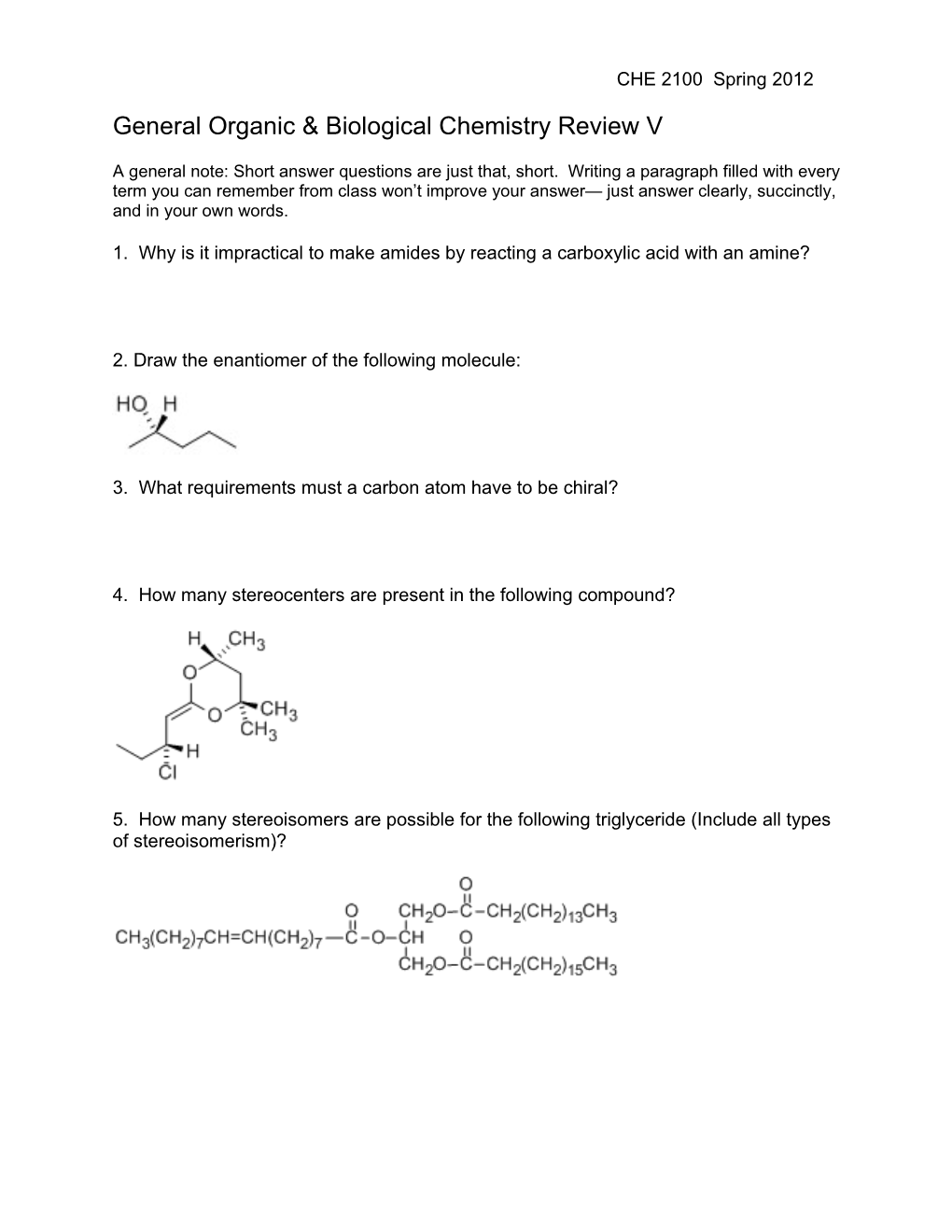 General Organic & Biological Chemistry Reviewv