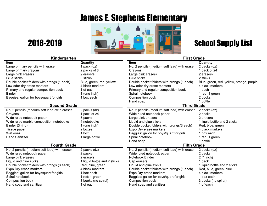 2018-2019School Supply List