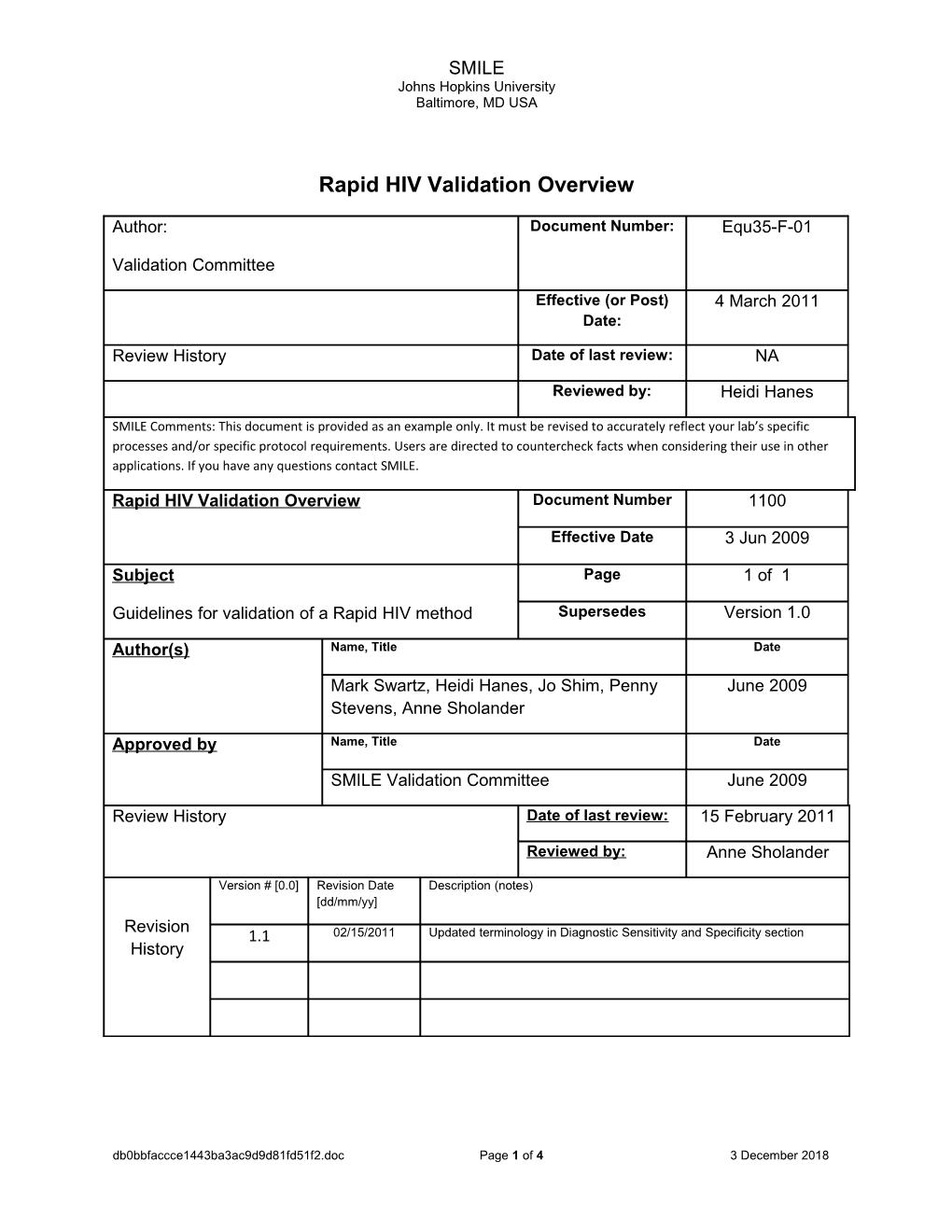 Rapid HIV Validation Overview