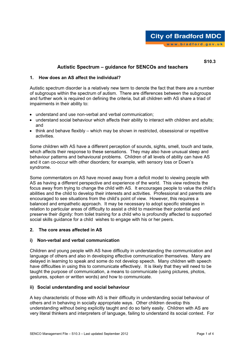 Autistic Spectrum Guidance for Sencos and Teachers